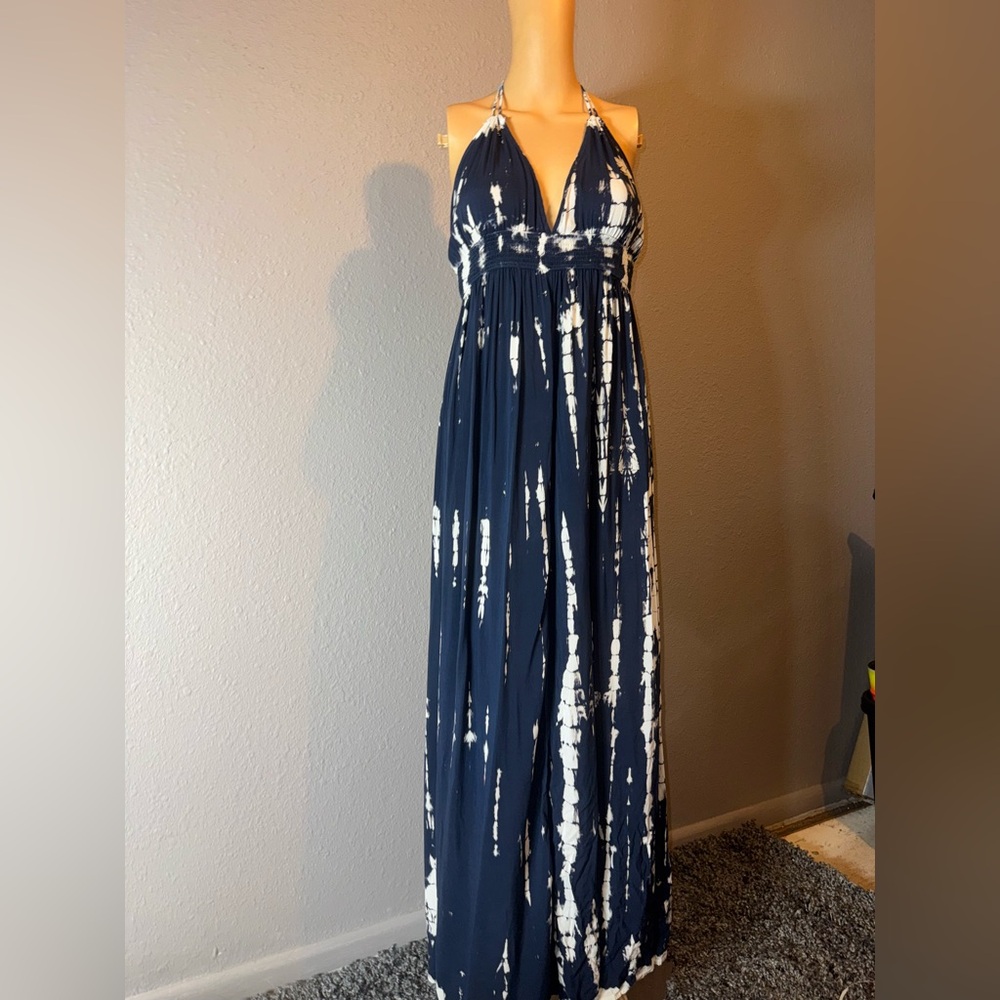 Promesa Navy and White Tie-Dye Maxi Dress